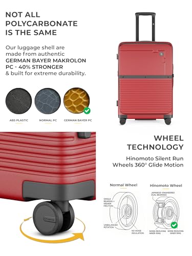 Image of EUME Aerotop Cabin, Checkin Medium & Large Trolley Bag Set of 3 | Space Saving Top Open Suitcase | Expandable Hard Polycarbonate Luggage | TSA Lock, Anti Theft Zipper, Silent Wheels | Carmine Red