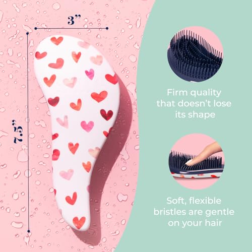 Crave Naturals Glide Thru Hair Brush - Detangler Brush for Curly, Straight, Wet or Dry Hair - Gentle Detangling Brusheses for Adults, Kids, Toddlers - Hair Accessories for Women, 7.5"x3" - Pink Hearts