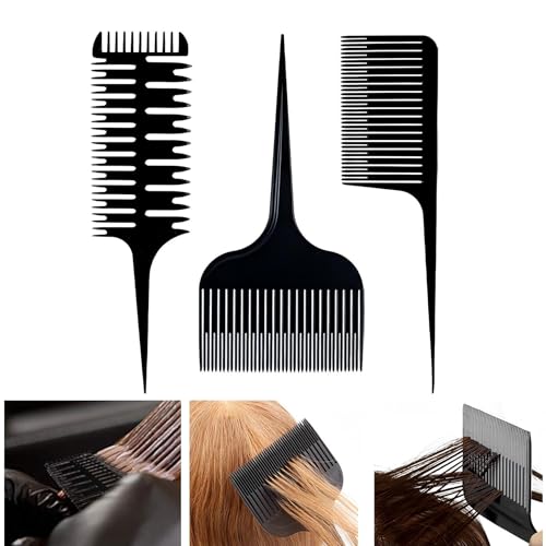 CONGGUAN 3 Pack Professional Combs Set for Hair Styling Anti-Static Barber Pintail Comb Weaving Comb for Extensions & Sectioning for Highlights Balayage Coloring (Men & Women)