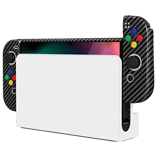 Playvital Altergrips Glossy Protective Slim Case For Nintendo Switch Oled, Ergonomic Grip Cover For Joycon, Dockable Hard Shell For Switch Oled W/Thumb Grip Caps & Button Caps - Graphite Carbon Fiber #TOP6