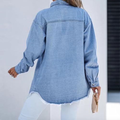 RJDJ Women's Casual Denim Button Down Distressed Jacket, New Washed Denim Shirt Jacket for Women 2025, Fall Denim Jackets4