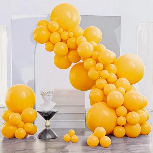 Image of PartyWoo Mustard Yellow Balloons 140pcs Different Sizes of 18 12 10 5 Inch Boho Netural Fall Balloon Arch Kit for Birthday Baby Shower Sunflower Little Cutie Thanksgiving Party Decorations Yellow-Y10