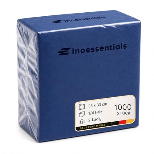 Inoverse 1000 Stück Servietten 2-lagig 1/4-Falz 33 x 33 cm Blau Einfarbig Papierservietten Einweg für Hochzeit Party & Gastro Dekorative Tischservietten