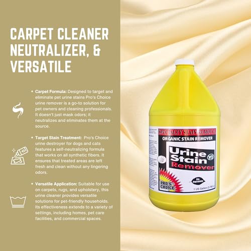 Image of Pro's Choice Urine Stain Remover - Urine Stain Remover for Carpet & Upholstery - Carpet Cleaner Solution Pet Urine and Stain - Urine Odor Eliminator & Cleaner - Versatile Urine Remover (1 Gallon)