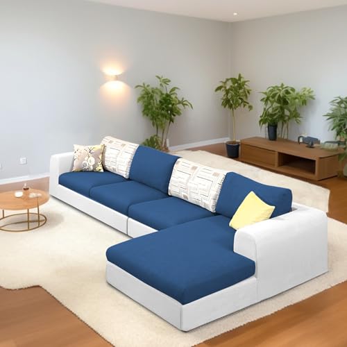 Image of Koza RHS 6 Seater L Shape Sofa Set for Living Room (Blue Grey Fabric) Premium Fabric Sofa