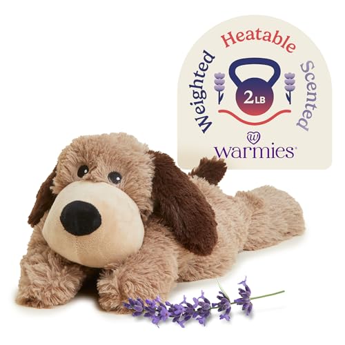 Image of warmies Microwavable & Weighted Stuffed Animals, Brown Dog - Heated Stuffed Animal Plushie for Warmth & Comfort - Cute Soft Plush Toys for Adults & Children (Boys, Girls, Babies & Toddlers)