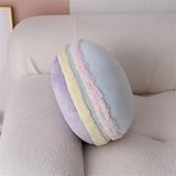 Rundes Kissen Plüschkissen Taillenpolster Macaron Weiches Kissen, Kreatives Keksförmiges Kissen Plüsch Rundes Kissen Dekoratives Sofa Rückenlehne Sitz Taillenkissen Büro (blau lila Clip grün,32x32 cm)