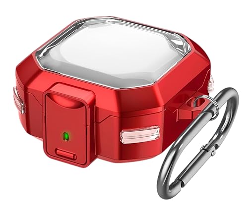Image of Transparent Lock Armor Case Cover for Samsung Galaxy Buds 4 and 4 Pro, Clear, Shockproof with Heavy Duty Carabiner (Red, Transparent Armor Lock)