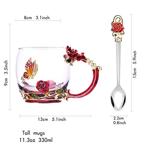Kpcuisite Birthday Gifts For Women And Mother's Day Gifts For Mom - Glass Tea Cup And Coffee Mug Set With Spoon - Beautiful Flower Butterfly Rose Mug #TOP2