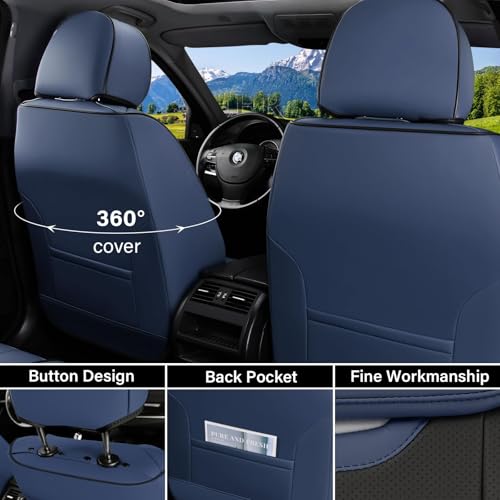 Image of Coverado Front Seat Covers, Breathable Nappa Leather Car Seat Cover, Universal Seat Covers for Cars, Waterproof Car Seat Protector, Driver Seat Cover Fit for Most Cars(Blue&Black)
