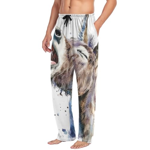 Men's Pajama Bottoms Watercolor Donkey Mouth Lounge Pajama Pants Sleep Bottoms with Pockets for Men S4