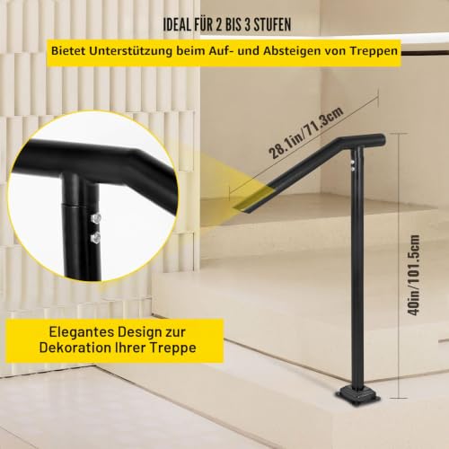 Happybuy Treppengeländer Stahl 102x71,3 cm Handlauf 150 kg Traglast Eingangsgeländer formschön Handlauf Außen Rohrdicke 2 mm Ideal für Outdoor-Garten Hinterhof