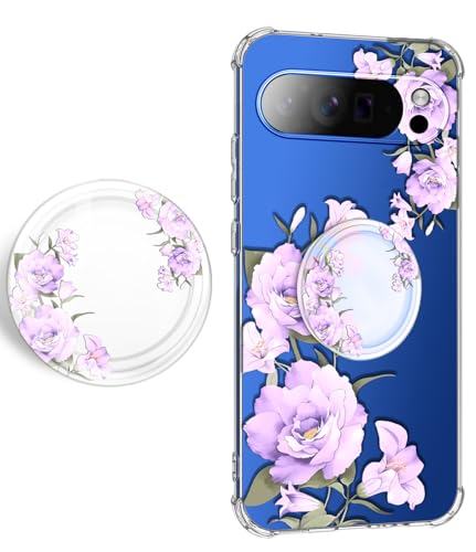 EMUYGIU for Google Pixel 10 Pro XL Case Flowers [Buffertech 6.3ft Military-Grade Drop Protection] [Anti Peel Off Tech] Clear TPU Bumper 5G Phone Case Cover Design (Flower Series with Holder)