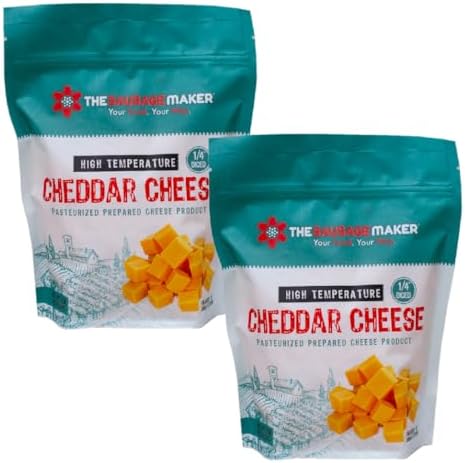 The Sausage Maker® High Temp Cheddar Cheese 2 Lbs Hi-Temp Cheese For Sausage Making, 1/4 Inch Diced Cube, 400° Temperature High Heat Cheese For Grilling, Salami, Snack Sticks, Summer Sausage