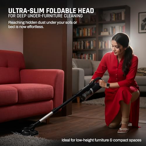 Image of DOMESTICA Trio Sweep Vacuum Cleaner for Home Use Wet and Dry | 3 in 1 Vacuum, Handheld, Mop Modes | 15KPA Strong Suction, Ultra Slim Foldable Head, Low Noise Design | 400ml Water Tank, Corded | Black
