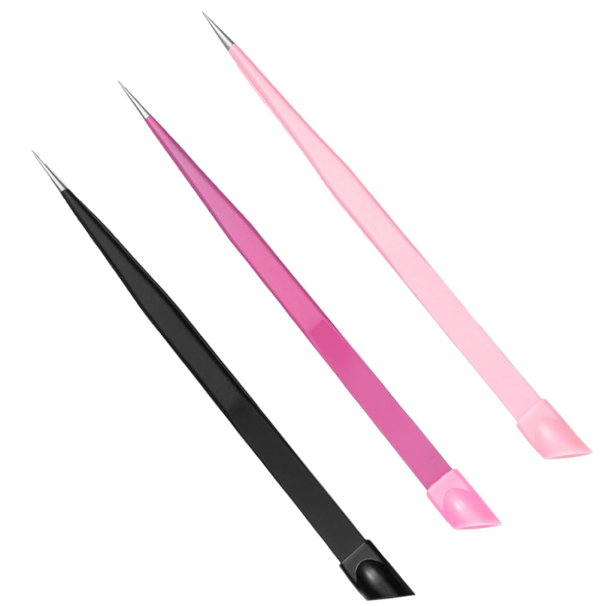 FRCOLOR 5 Set Pinzette Doppio Estremità Per Nail Art E Estensioni Design Inossidabile Pressione Per Adesivi Per Donne E Professionisti 3 Pezzi*5