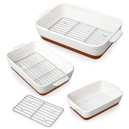 MALACASA Casserole Dishes for Oven Roasting Racks, Ceramic