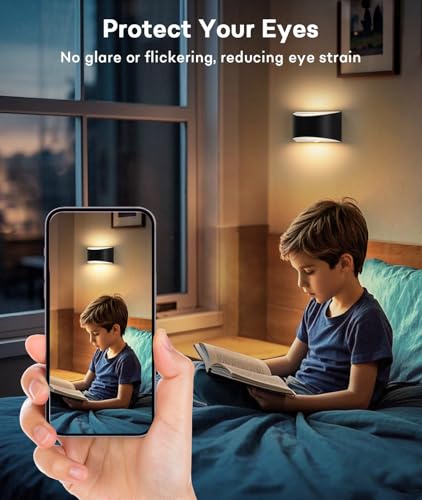 Image of LED Sconces Wall Decor Set of 2, Black, Modern Hardwired Wall Lights | 3000K Warm White, Up and Down Wall Mount, Indoor Lighting, For Living Room Bedroom Hallway Corridor
