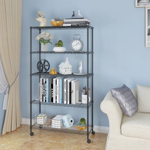 Bonnlo 5-Tier Wire Shelving Unit with Wheels, Adjustable Storage Rack for Kitchen & Pantry, 90x35x165cm,NSF Certified, 80kg Capacity, Black - Image 3