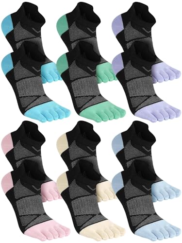 Image of Fourluoo 6 Pairs Women Cotton Athletic Toe Socks