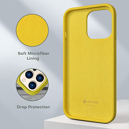 Cellever Ultra Durable Silicone Case For Iphone 13 Pro With 2 Pack Screen Protector [Slim Fit] [3 Layers & Double Coated] Drop Protection Phone Case, Anti-Scratch Interior (6.1 Inch, Yellow) #TOP4