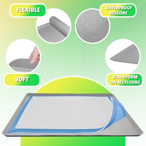 TidyFriend Dog Pee Pad Holder Tray Fits for 28” x 34” Wee Wee Pee Pads - Stable Grip, Raised Edges, Quick-Wipe Silicone Surface Dog Potty Tray Holder for Indoor Flooring Protection (Light Grey) by Skywin - Image 4