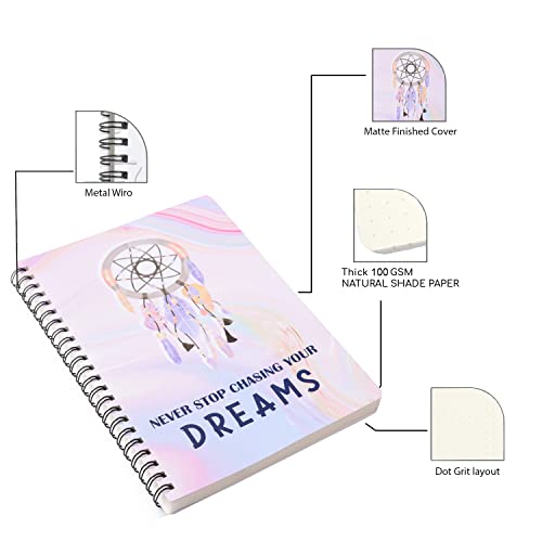 Image of Papboo A5 Handy, Easy to Carry,Dreams, Dream Catcher Spiral Wiro Notebook Pack of 2 : 100 GSM Natural Shade Paper, Dot Grid, 120 * 2 = 240 Pages, Journal, Diary, Gift