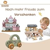 Mainely Personalisierbarer Holz-Stapelturm Rosa – fördert Feinmotorik & Koordination – für Kinder ab 12 Monaten – mit Name & Geburtsdaten - Label Label