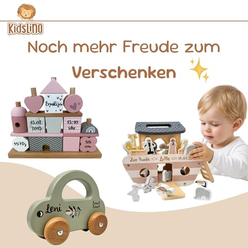 Mainely Personalisierbarer Holz-Stapelturm Rosa – fördert Feinmotorik & Koordination – für Kinder ab 12 Monaten – mit Name & Geburtsdaten - Label Label