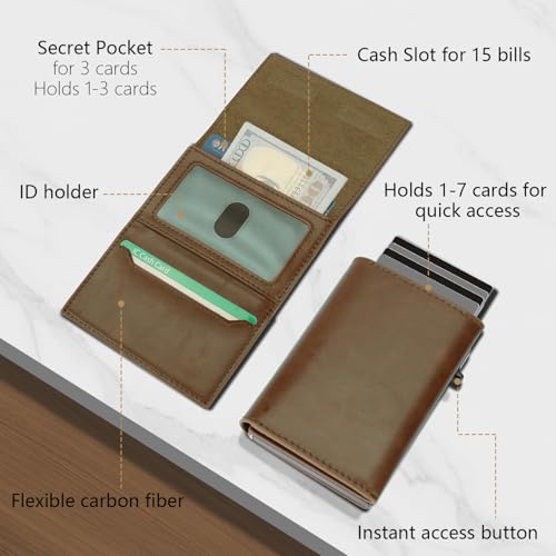 Wallet for Men-RFID Blocking Pop Up Card Holder, Slim Metal Case, Magnetic Closure, 9-14 Card Capacity, ID Window, Cash Slot, Anti-Theft Protection, Minimalist Carbon Fiber Style2
