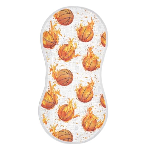 vvfelixl Basketball with Flame Burp Cloths for Baby Boy Girls Baby Washcloths Burp Rags 1 Pack