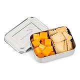 LunchBots Small Snack Packer Toddler Bento Box - Extra Small Divided Stainless Steel Snack Container - 2 Compartments for Fruits, Vegetables and Finger Foods - Dishwasher Safe - Stainless Lid