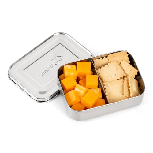 LunchBots Small Snack Packer Bento Box - Extra Small Divided Stainless Steel Snack Container - 2 Compartments for Fruits, Vegetables and Finger Foods - Dishwasher Safe – Stainless Lid