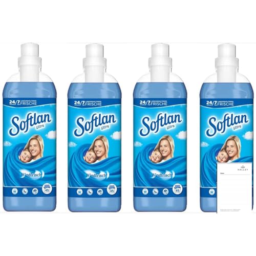 Softlan Weichspüler Windfrisch 4 x 1L für unwiderstehlich weiche Wäsche + Halley Notizblock