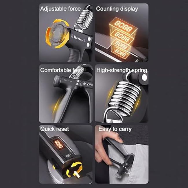 Grip Strength Trainer - Digital Forearm Exerciser for Strengths Building and Injury Recovery with Adjustable Resistance, Hand Gripper for Gym, Home, Travel, Abs Black, Portable 11 130 Lbs