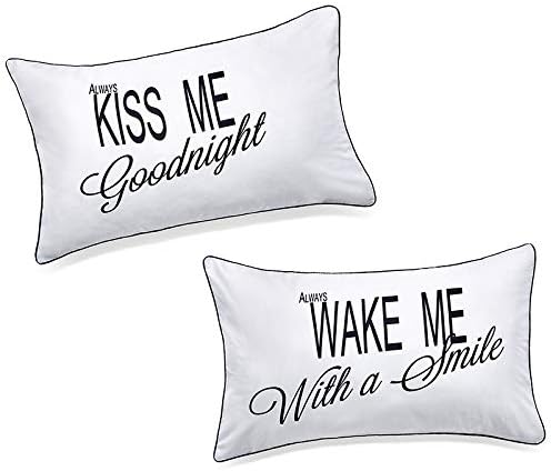 DasyFly His Hers Pillowcases for Couples,Always Kiss Me Goodnight.Unique Anniversary Engagement Wedding Valentines Day Naughty for The Couple, Cute Birthday Gifts for Girlfriend
