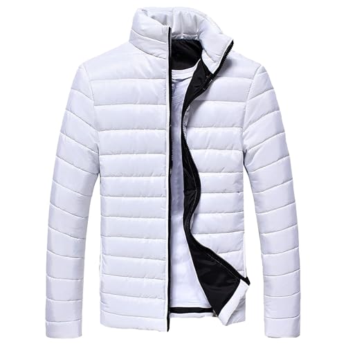 JEShifangjiusu Mens Water Resistant Puffer Jacket Windproof Insulated Overcoat Warm Winter Notched Collar Coat, White D2, X-Large