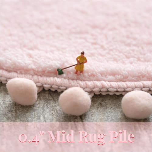 Staruia Princess Pink Rug For Girls Bedroom 4 Ft, Fluffy Flower Kids Rug With Pom Poms Fringe For Princess Tent thumb #2