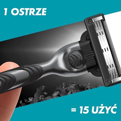 Gillette Mach3 Charcoal Maszynka do golenia dla mężczyzn, Maszynka do golenia z 3 ostrzami, 1 maszynka do golenia Gillette, 5 ostrzy wymiennych, z rączką inspirowaną węglem