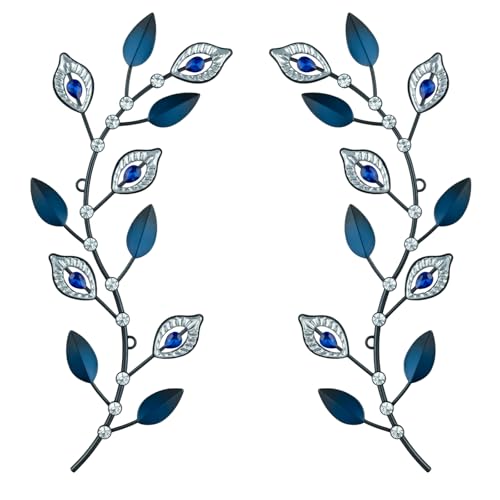 sxnzequnze 2 Set Metal Tree Leaf Wall Art for Home Decor Living Room Bedroom Dining Room Bling Rhinestone, 3D, Iron Branch Hanging Leaf Sculpture Art Pieces -Navy blue 16.5in*6.7in