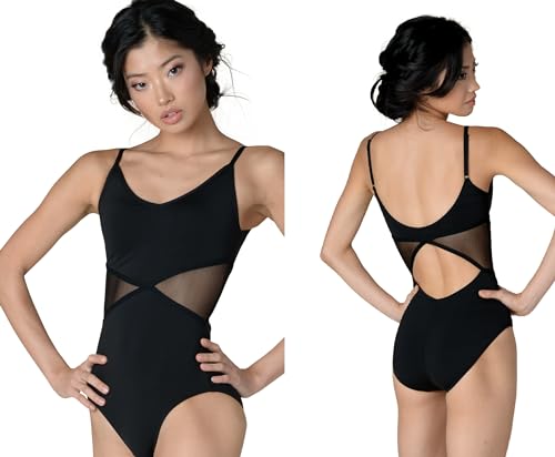 DANZNMOTION Collant feminino de malha com cintura estilo 21100A, Preto, Petite