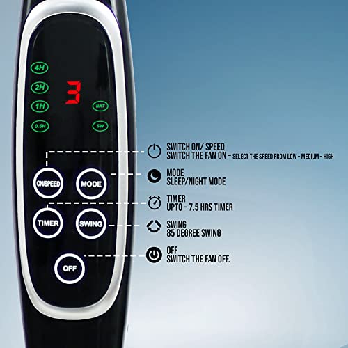 Belaco Stand Fan Pedestal 16" Oscillating Free Stand Fan Floor fan, 7.5 Hour Timer, Remote Control 45W adjustable height - Image 2