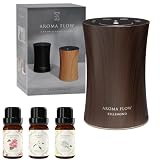 AROMA FLOW (アロマフロー) アロマディフューザー 水なし ネブライザー式【アロマオイル フローラル3種セット】コードレス USB充電式 タイプC 長時間使用可能 30時間 タイマー付き ミスト量調整可 母の日 女性 ギフト プレゼント | ベルモンド B1749 木目調 #2 ウォールナット