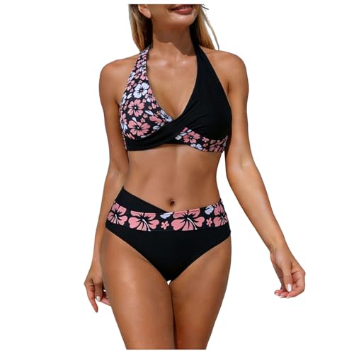 Bikini de Cintura Alta para Mujer, Sexy, Push up, Traje de baño Dos Piezas, Traje baño Dos Piezas, Retro, Fruncido, Cintura Alta, Estampado, Conjunto Bikini (M)