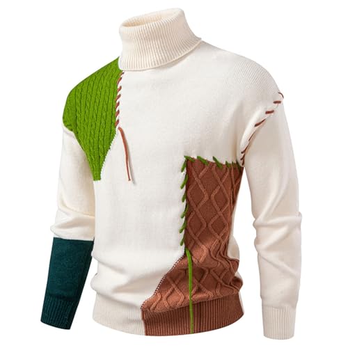 Cambkatl Men's Turtleneck Stylish Color Block Sweaters - Stretch Pullover Casual Long Sleeve Knitted Cozy Sweater Tops4