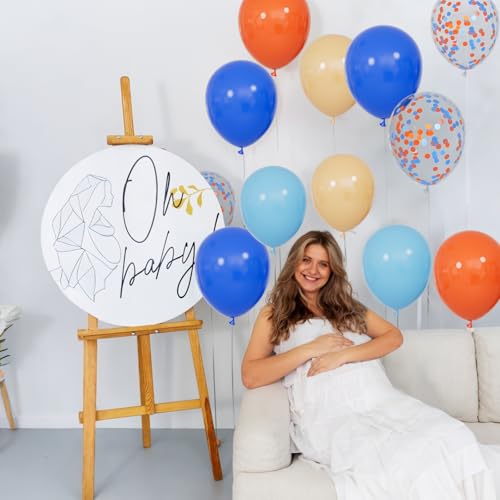 Image of 68Pcs Blue and Orange Balloons 12 Inch Nude Color Deep Light Blue Balloon for Birthday Party Decorations Confetti Blue and Orange Graduation Decorations.