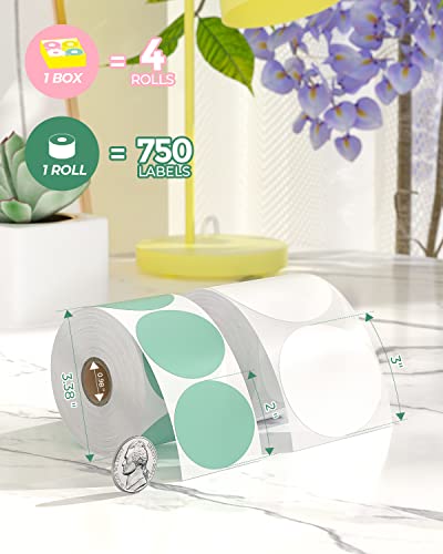 Munbyn 2 Inch Color Circle Thermal Sticker Label, Self-Adhesive Round Direct Thermal Label, Thermal Sticker For Diy Logo Design, Qr Code, Name Tag - White Pink Green Yellow, 3000 Labels/4 Rolls #TOP1