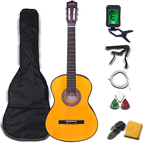 Rosefinch Classical Acoustic Guitar 39 Inch 4/4 Full Size Guitarra Clásica Acústica Nylon Strings Starter Bundle For Adult With Gig Bag, E-Tuner, Capo,Beginner Kids Youth Small Guitar【39'' Natural】 #TOP22
