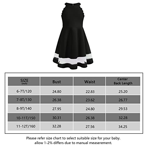 Girls Cold Shoulder Scalloped Sleeve Fancy Sundress Halter Party A-Line Mesh Tiered Hem Dresses (Black, 11-12Y) #TOP6