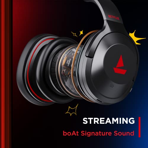 Image of Boat Nirvana 751 ANC Netflix Stream Edition Hybrid Active Noise Cancelling Bluetooth Over Ear Headphones with Up to 65H Playtime, ASAP Charge, Ambient Sound Mode, Immersive Sound, Carry Pouch(Black)